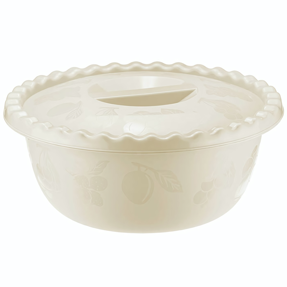 Миска 5л круглая с крышкой, белый ротанг