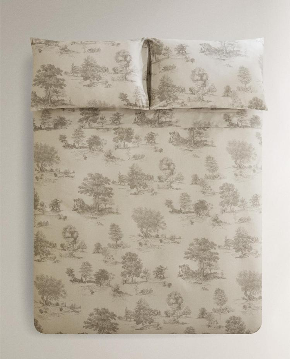 ZARA HOME ПОДОДЕЯЛЬНИК ИЗ САТИНА С ПРИНТОМ ТУАЛЬ-ДЕ-ЖУИ, СЕРЫЙ