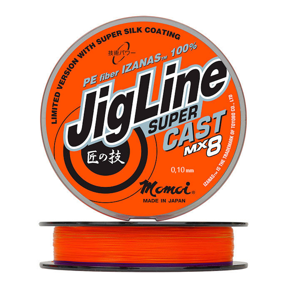 Шнур JigLine Super Cast 0,10 мм., 7,8 кг, 100 м, оранжевый/фиолетовый