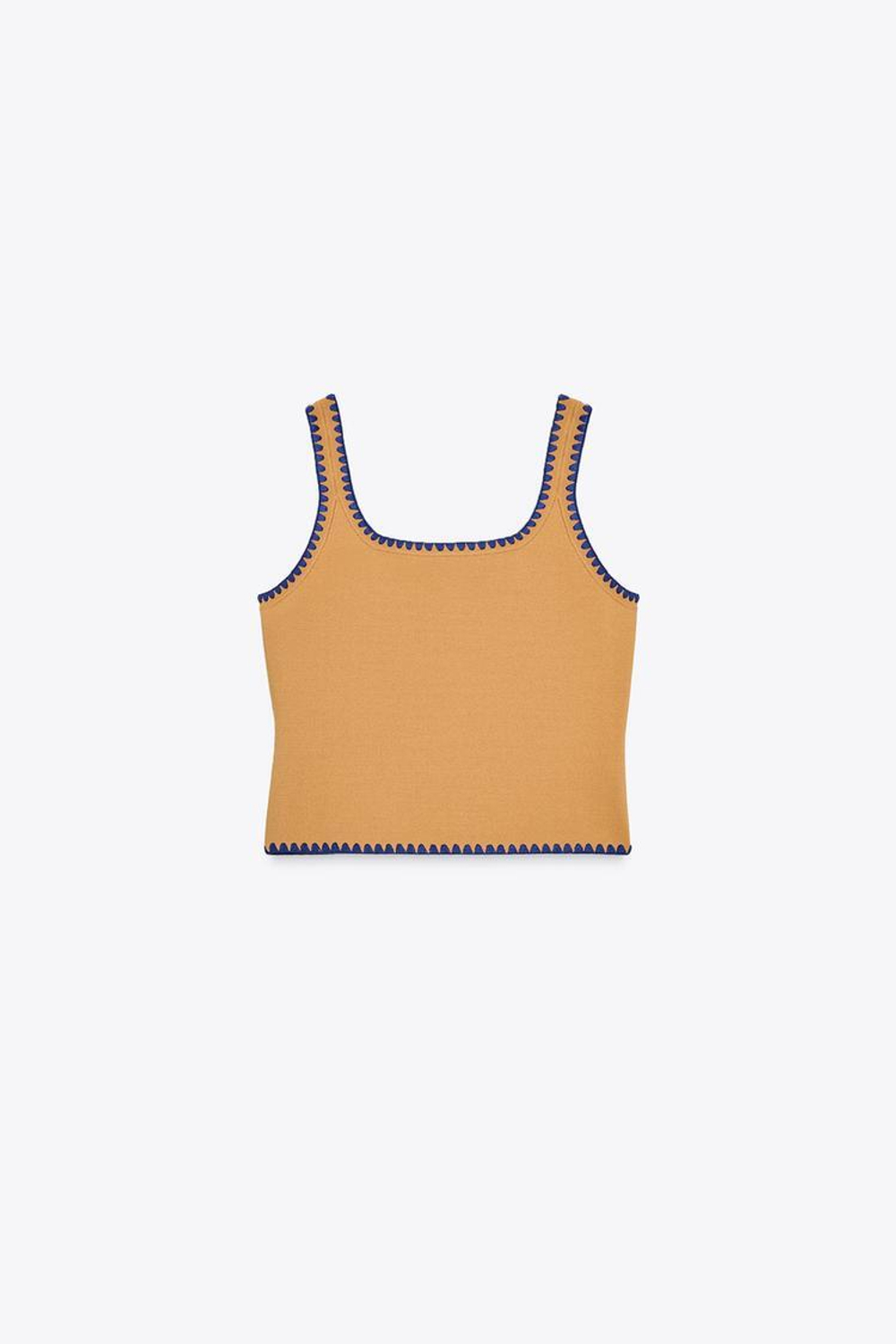 ZARA ТОП ТРИКОТАЖНЫЙ С КОНТРАСТНОЙ ВЫШИВКОЙ, МЯГКИЙ КАШТАНОВЫЙ