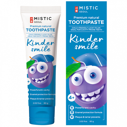 MISTIC Premium Natural Toothpaste KINDER SMILE LUCKY PLUM FOR CAVITY-PRONE TEETH (4+) Натуральная детская премиальная зубная паста KINDER SMILE «УДАЧЛ
