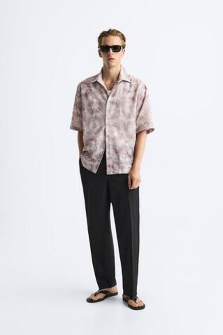 ZARA РУБАШКА С ПРИНТОМ TIE-DYE, ЛИЛОВЫЙ