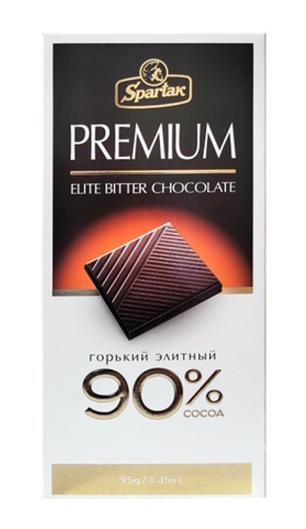 Шоколад "PREMIUM Горький элитный" 90% какао 95г. Спартак