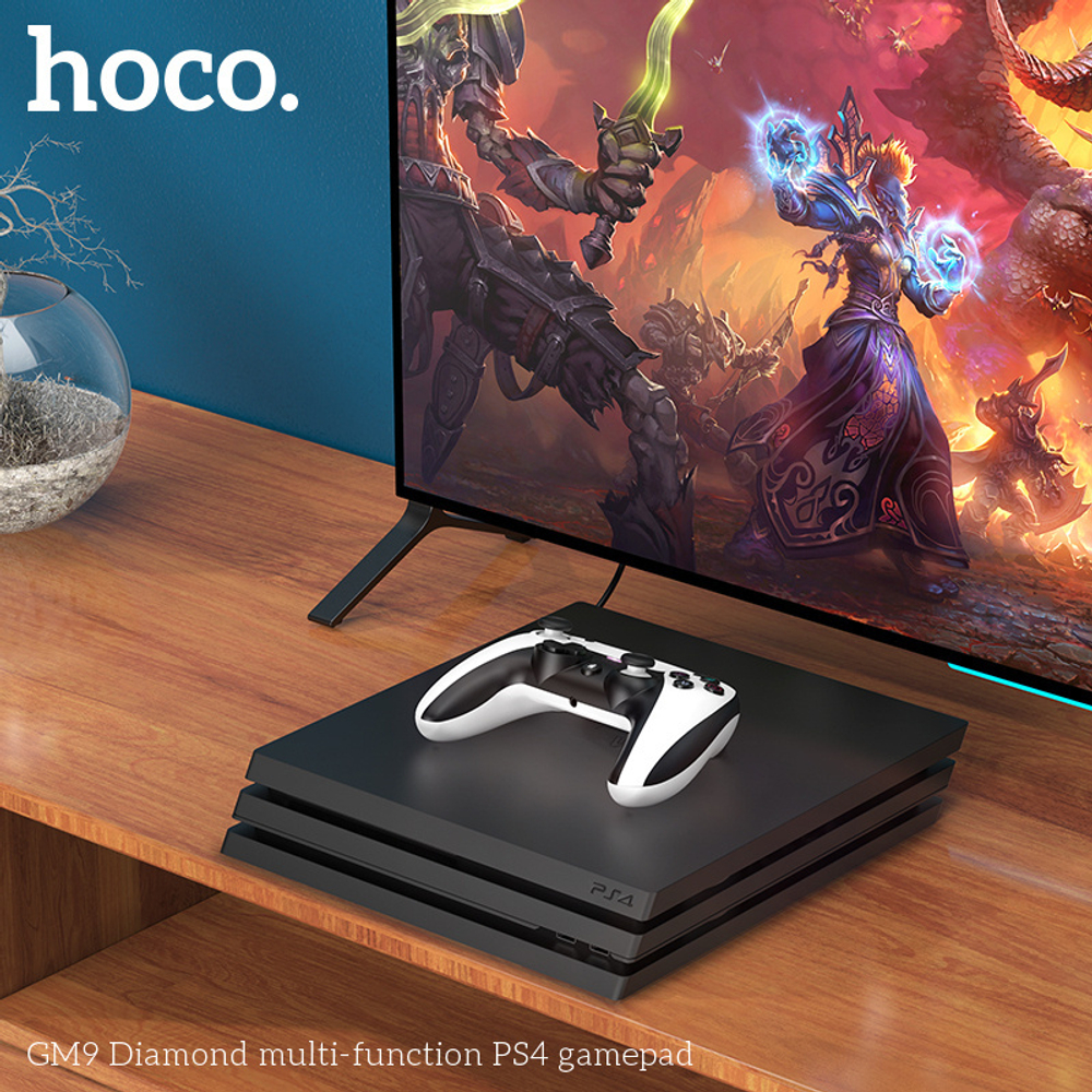 Геймпад HOCO GM9 multi-function PS4 gamepad, беспроводной, черно-белый