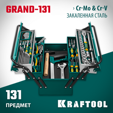 KRAFTOOL GRAND-131, 131 предм., (1/2″+1/4″), универсальный набор инструмента (27978-H131)