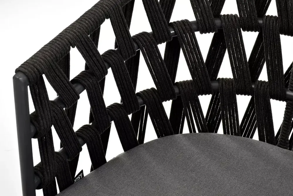 "Диего" стул плетеный из роупа, основание дуб, каркас из стали темно-серый (RAL7024) муар, роуп темно-серый круглый, ткань серая