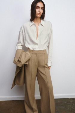 ZARA РУБАШКА ИЗ СТРУЯЩЕЙСЯ ТКАНИ В ПОЛОСКУ — ZW COLLECTION, ЭКРЮ