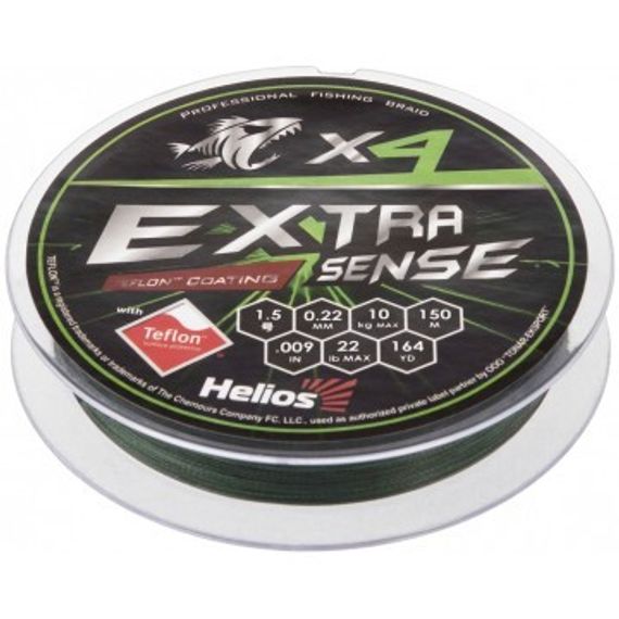 Шнур Helios Extrasense X4 PE Green 150m  1.5/22LB 0.22mm (HS-ES-X4-1.5/22LB)