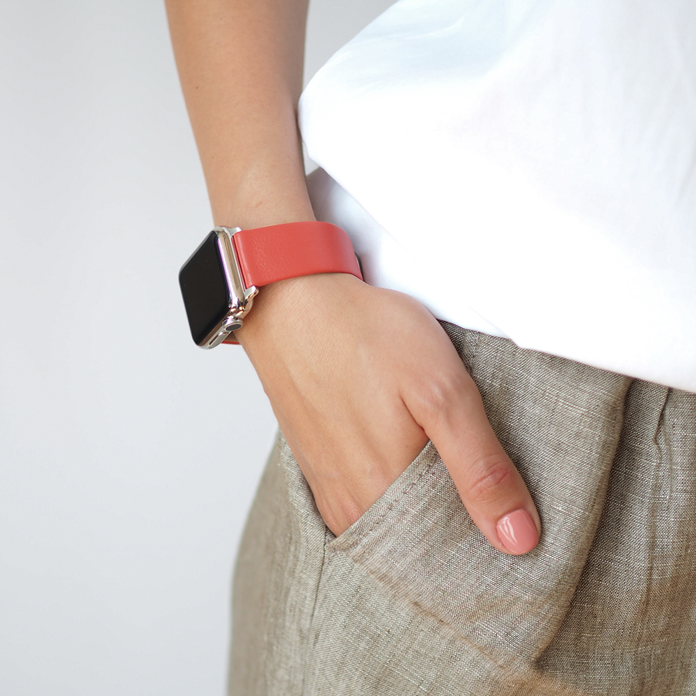 Ремешок кожаный для Apple Watch 42/44mm Classic кораллового цвета