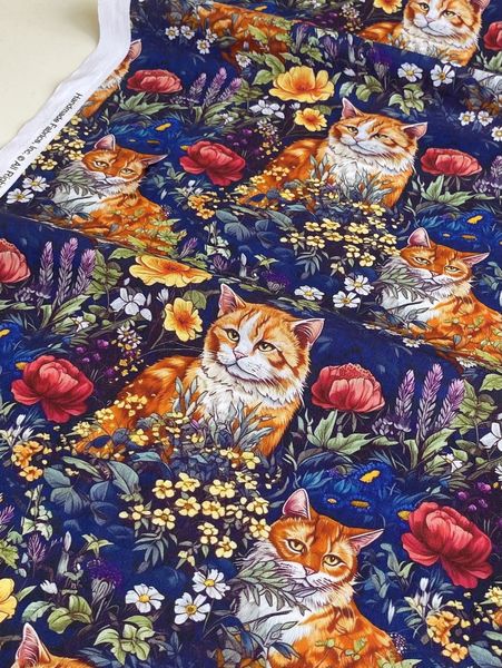 КОШКИ В ЦВЕТАХ, отрез 40см  100% хлопок Handmade Fabrics 3