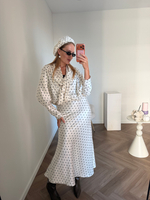 Блуза из атласа в горошек молочный