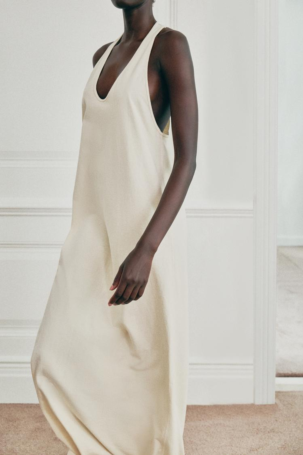 ZARA ДЛИННОЕ ХЛОПКОВОЕ ПЛАТЬЕ, ЭКРЮ