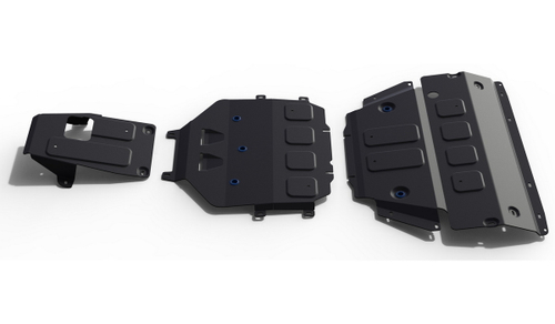 Защита картера, КПП и РК Rival (черная) для Porsche Cayenne III (V - 2.9T (440 л.с.); 3.0 (340 л.с.); 4.0T (550 л.с.)) 2017-н.в., штампованная, алюминий 4 мм, с крепежом, 3 части, K333.4615.1