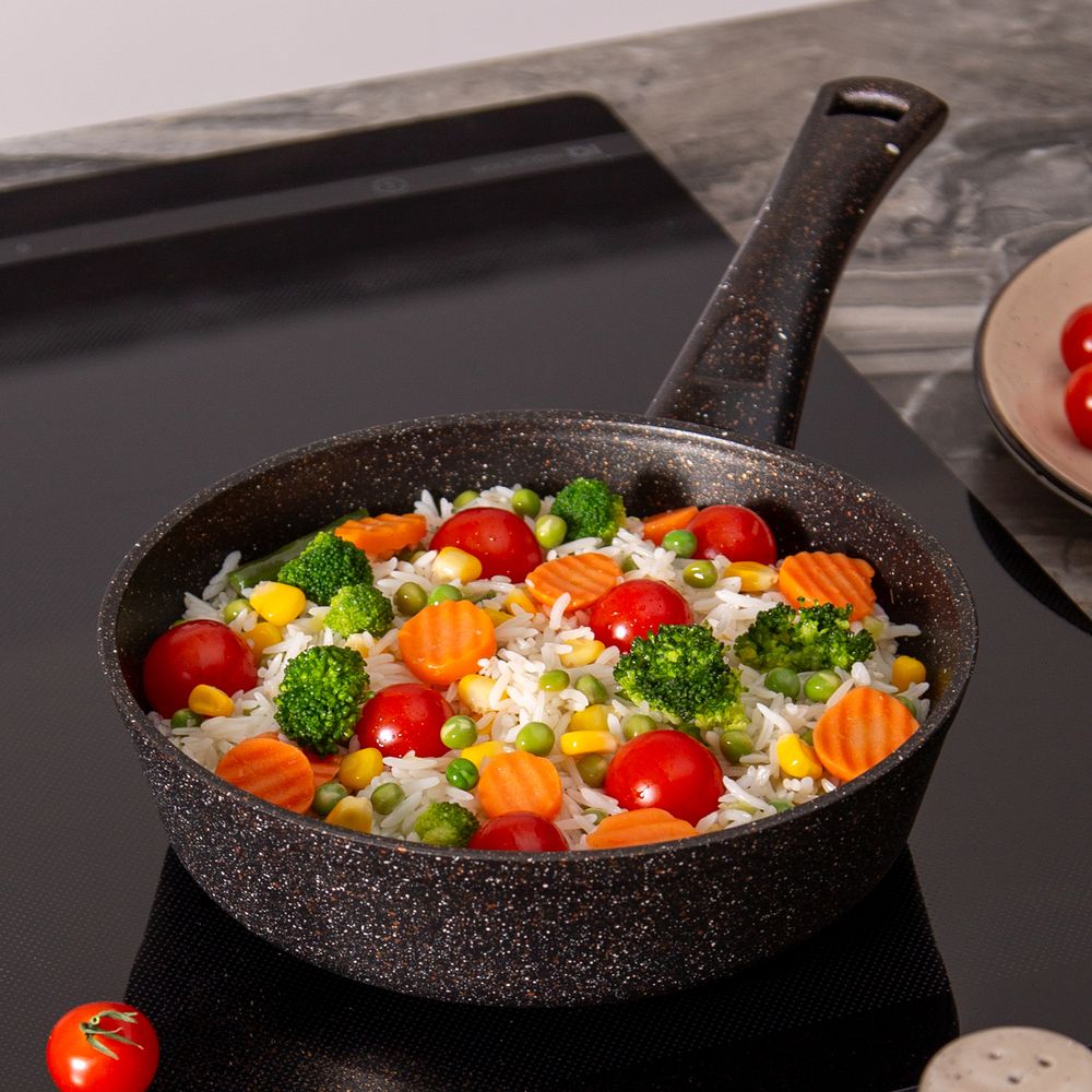 СКОВОРОДА AGNESS ГЛУБОКАЯ С АНТИПРИГАРНЫМ "МРАМОРНЫМ" ПОКРЫТИЕМ, СЕРИЯ GRANITE, 20Х5,7СМ