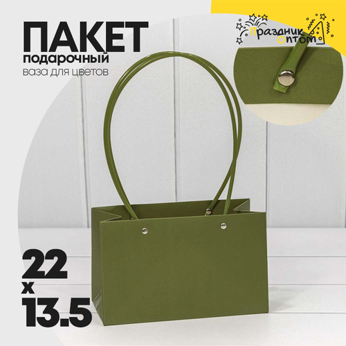Пакет подарочный 22х13.5х11см Ваза для цветов (Зеленый)