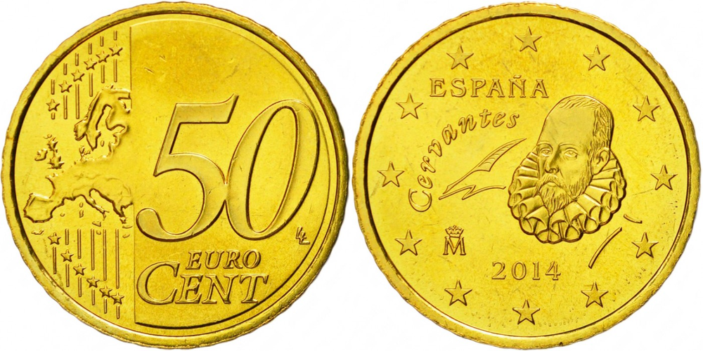 Испания 50 евроцентов, 2010 - 2025 Мигель Де Сервантес XF