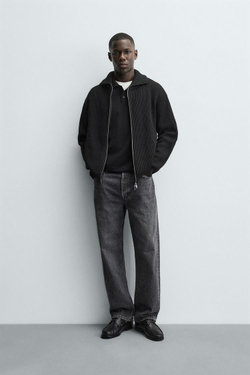 ZARA КАРДИГАН ПЛАТОЧНОЙ ВЯЗКИ С ЗАСТЕЖКОЙ-МОЛНИЕЙ, ЧЕРНЫЙ