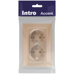 Розетка Intro Accent 6-205-04 2X2P+E Schuko, 16А-250В, IP20, СУ, AL/CU, шампань