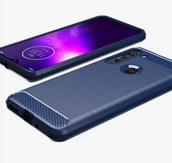 Мягкий чехол синего цвета под карбон на Motorola G8, серия Carbon от Caseport