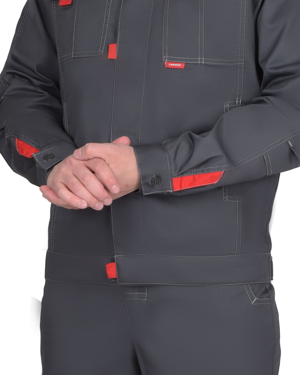 Костюм "ФАВОРИТ-РОСС" куртка, п/к темно-серый со светло-серым и красным