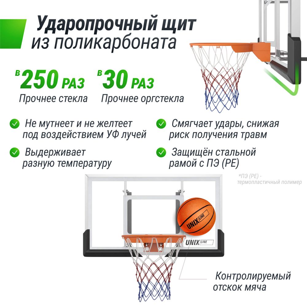 Баскетбольный щит UNIX Line B-Backboard-PC 50"x32" (140 х 80 см) R45