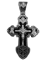 Крест деревянный с элементами серебра "Распятие.Святой Николай Чудотворец.Архангел Михаил"