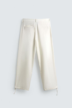 ZARA БРЮКИ С ТЕКСТУРОЙ СВОБОДНОГО КРОЯ, ЖЕЛТОВАТО-БЕЛЫЙ