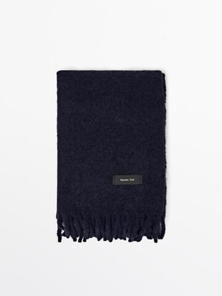 Massimo Dutti Шарф из смесовой шерсти с бахромой, темно-синий