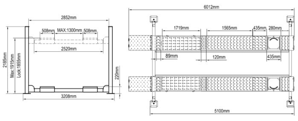 PEAK 412A Подъемник четырехстоечный, 5,5 т., под 3D сход-развал для длиннобазных автомобилей
