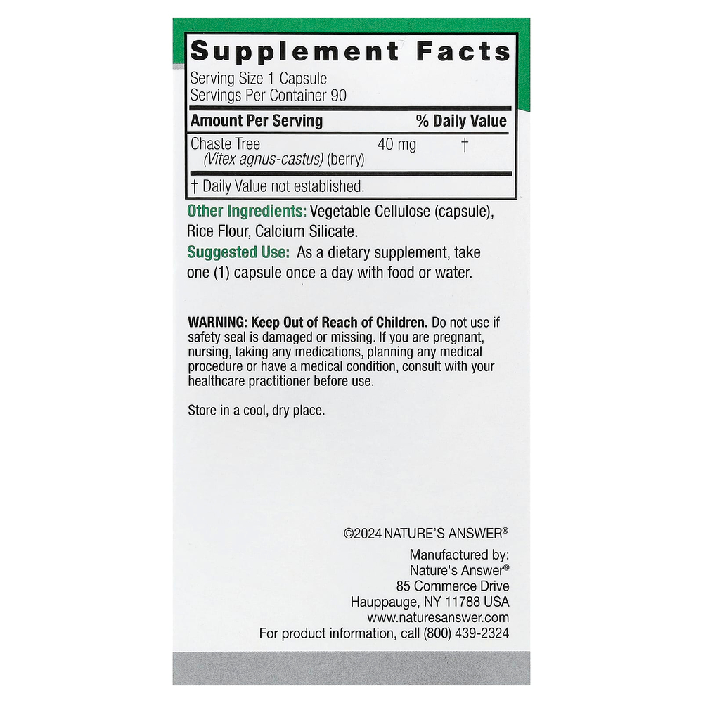 Nature's Answer, витекс, 40 мг, 90 вегетарианских капсул