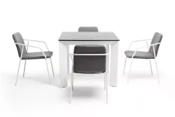 "Венето" обеденная группа на 4 персоны со стульями "Марокко", каркас белый, роуп серый
