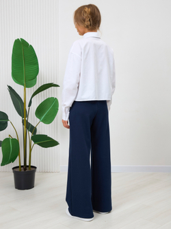 Брюки утепленные для девочки палаццо с ремнем "Fashion" тёмно-синие