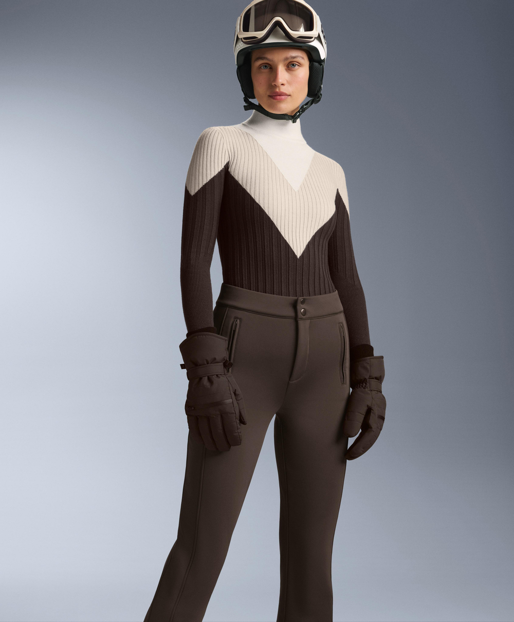 Oysho Термофутболука Base Layer из трикотажа в рубчик с контрастной отделкой, темно-коричневый