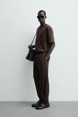 ZARA БРЮКИ-ДЖОГГЕРЫ КОМФОРТНОЙ ПОСАДКИ, ШОКОЛАДНЫЙ