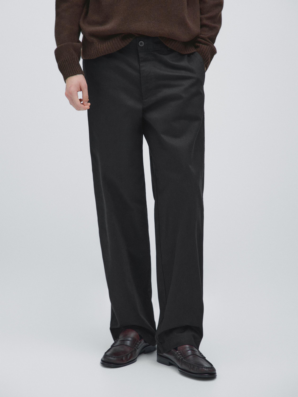 Massimo Dutti Хлопковые брюки с широкими штанинами, черный