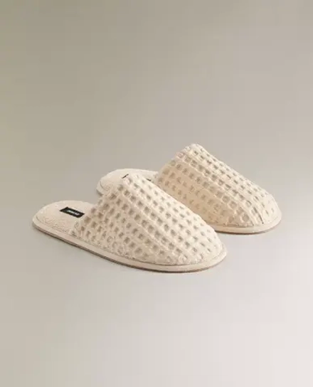 ZARA HOME ВАФЕЛЬНЫЕ ТАПОЧКИ, ПЕСОЧНЫЙ