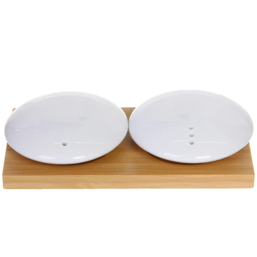 Набор для специй 2шт на бамбуковой подставке «White magic» плоские