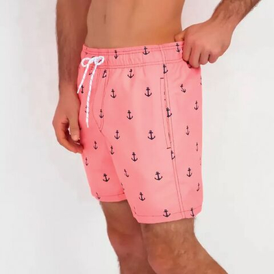 Розовые мужские пляжные шорты с принтом в виде якорей (Размер: XXL) (Цвет: розовый)