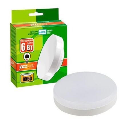 Лампа светодиодная PLED-ECO 6Вт таблетка матовая 4000К нейтр. бел. GX53 460лм JazzWay 5006034