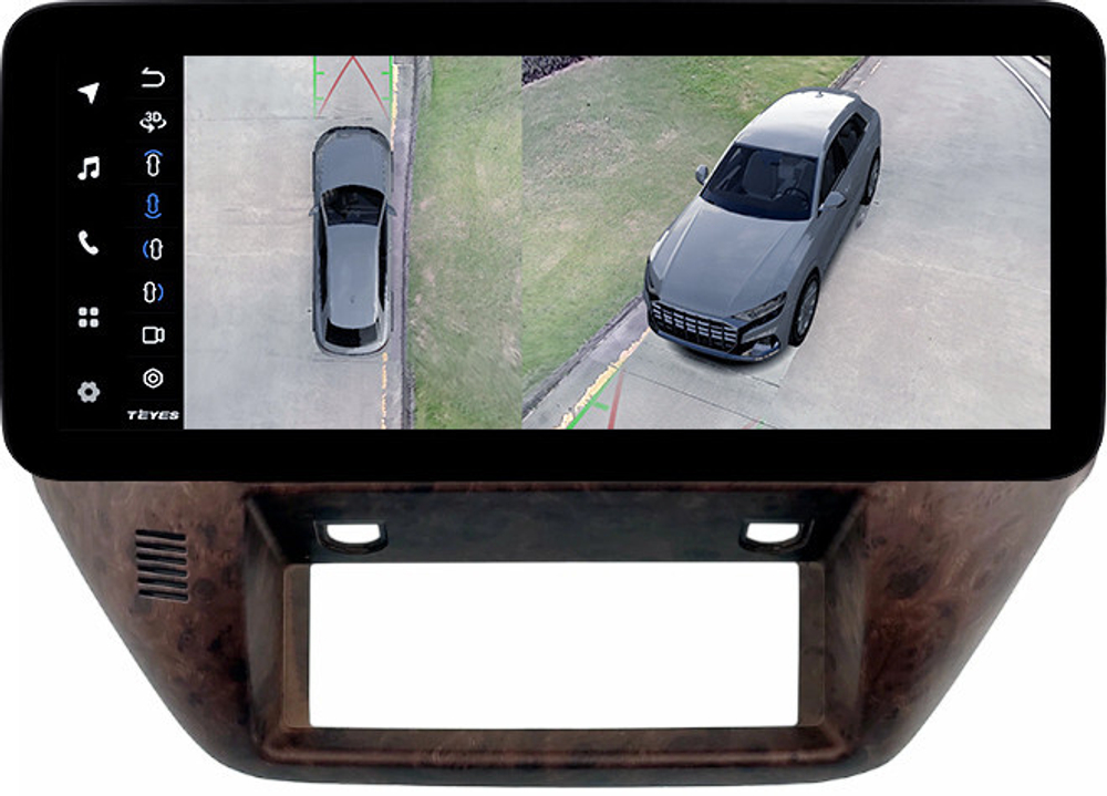 Магнитола для Nissan Patrol Y61 2004-2010 (рамка дерево) - Teyes LUX ONE 360 монитор 12.3" 2K QLED на Android 10, 6Гб+128Гб, CarPlay, 4G SIM-слот, 4 камеры в комплекте