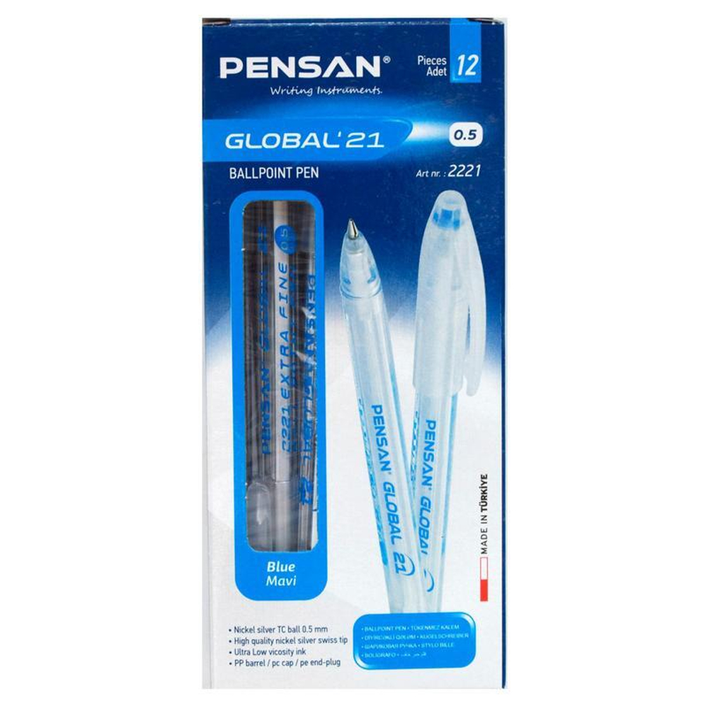 Ручка шариковая Pensan "Global 21" синяя, 0,3мм., масляная