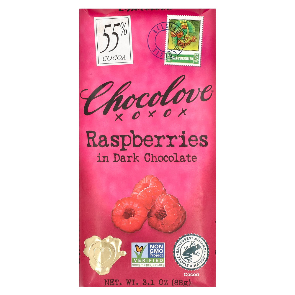 Chocolove, Малина в темном шоколаде, 55% какао, 88 г (3,1 унции)