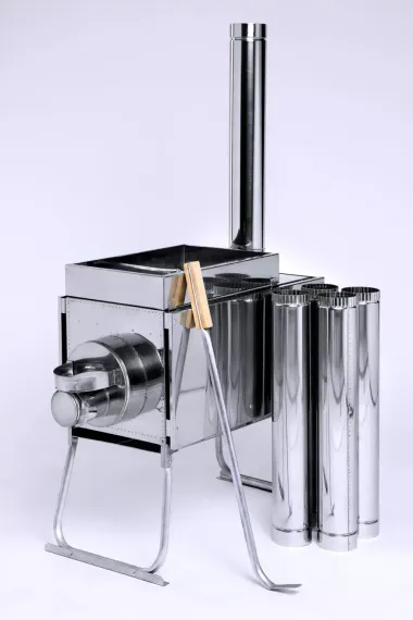 Печь воздухогрейная ИНВЕНТ Экономка средняя нержавеющая сталь 0,8мм со стационарными экранами + короб для камней в сумке 37590