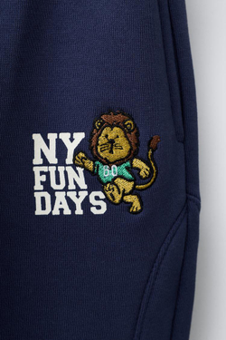 ZARA БРЮКИ-ДЖОГГЕРЫ С ВЫШИВКОЙ «ЛЕВ», СИНИЙ