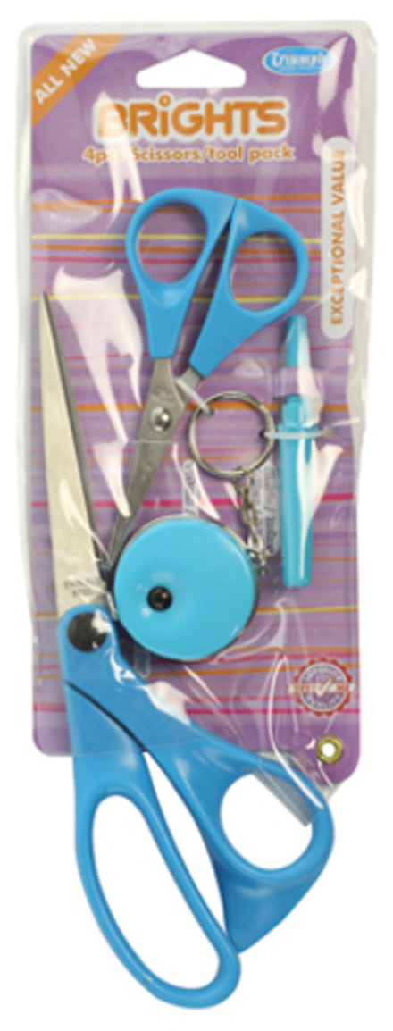 Набор ножниц 21 и 11,5 см с рулеткой и вспарывателем, цвет голубой