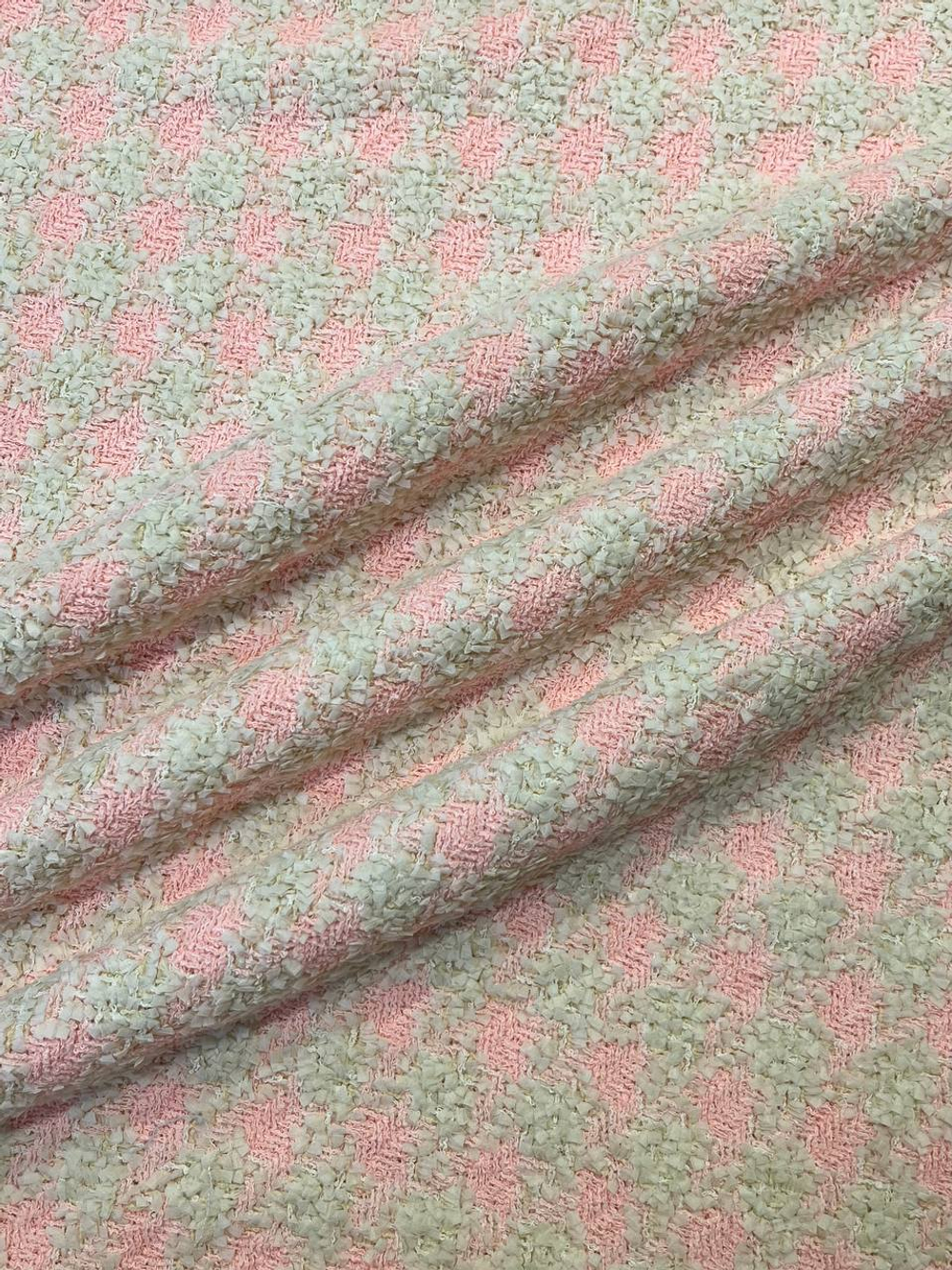 Твид хлопок с п/э и п/у Balmain бело-розовый пье-де-пуль