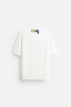 ZARA ФУТБОЛКА ИЗ ТКАНИ С ЭФФЕКТОМ ПОТЕРТОСТИ С НАДПИСЬЮ, ЖЕЛТОВАТО-БЕЛЫЙ