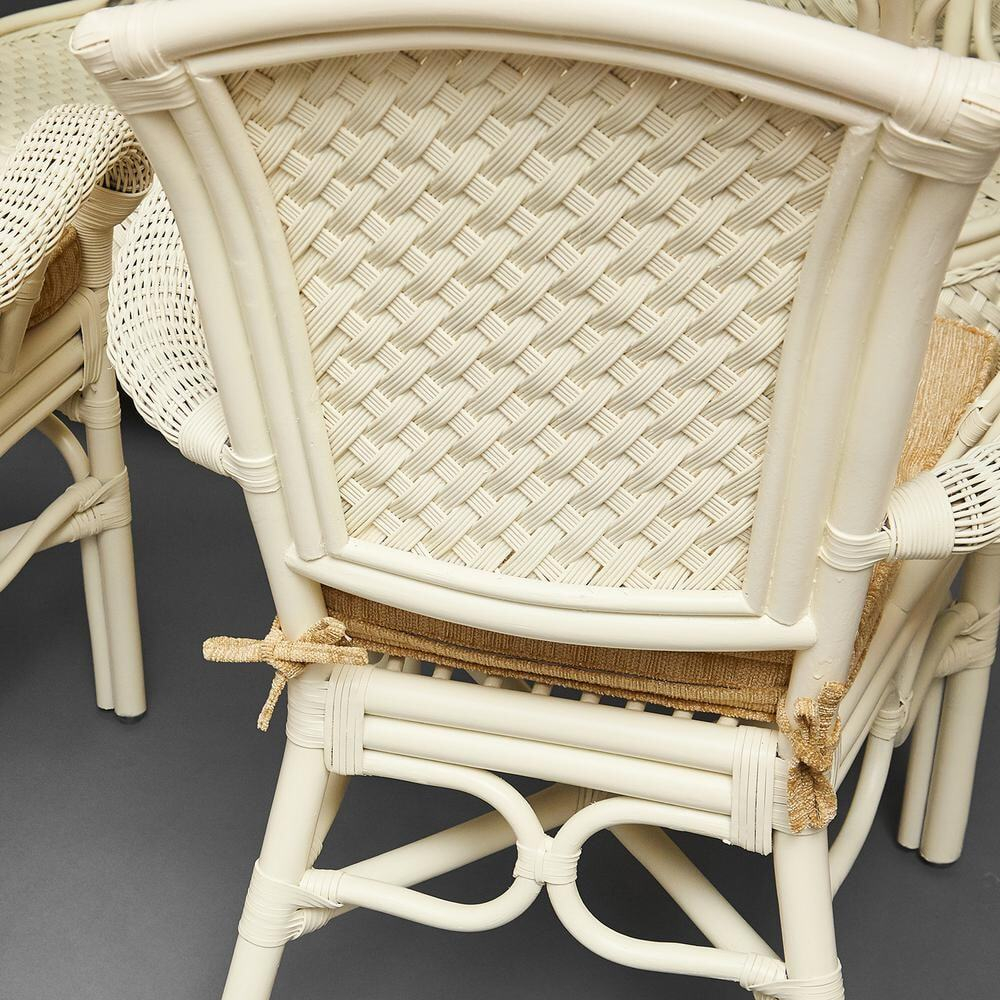 Комплект обеденный "ANDREA GRAND" (стол со стеклом+6 кресел+ подушки) TCH White (белый), Ткань рубчик, цвет кремовый