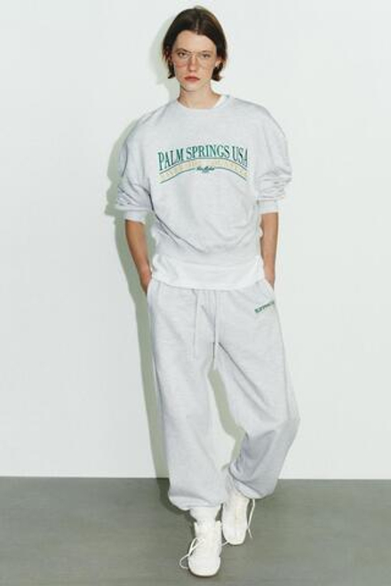 ZARA ХЛОПКОВАЯ ТОЛСТОВКА С НАДПИСЬЮ, СЕРЫЙ МЕЛАНЖ