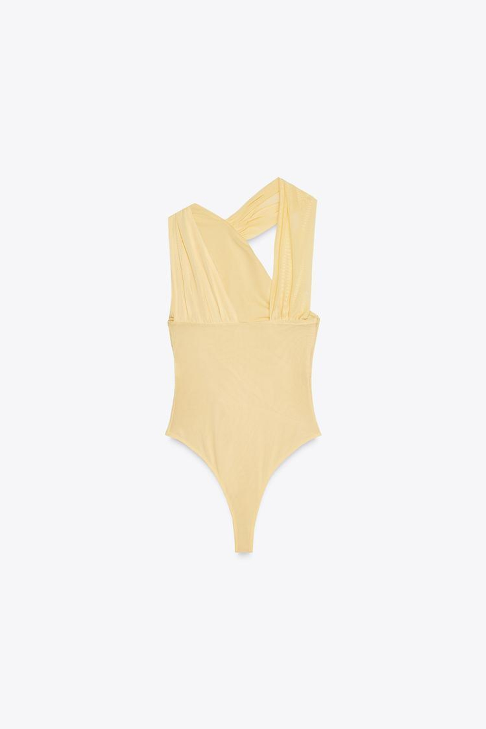 ZARA БОДИ ИЗ ТКАНИ СО СБОРКАМИ АСИММЕТРИЧНОГО КРОЯ, ЖЕЛТЫЙ